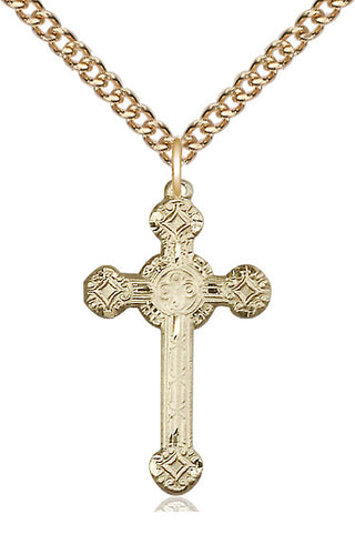 14kt Gold Cross Medal Engraved Catholic Saint Jewelry