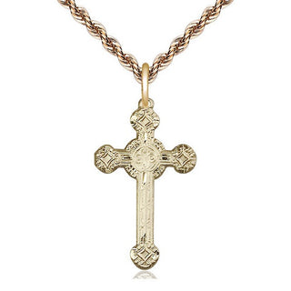 14kt Gold Cross Medal Engraved Catholic Saint Jewelry