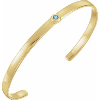 14K Yellow Natural Aquamarine Cuff 6" Bracelet