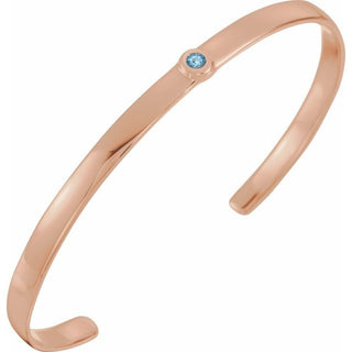 14K Rose Natural Aquamarine Cuff 6" Bracelet