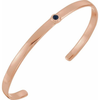 14K Rose Natural Blue Sapphire Cuff 6" Bracelet