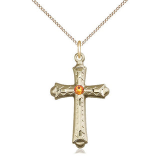 14kt Gold Filled Cross | 3mm Topaz Swarovski stone | 18-inch Gold Filled Chain | Engravable