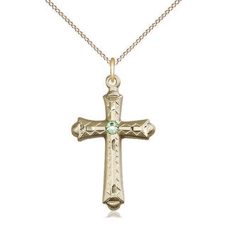 14kt Gold Filled Cross | 3mm Peridot Swarovski stone | 18-inch Gold Filled Chain | Engravable