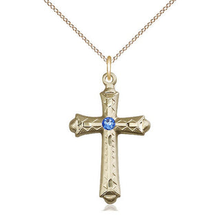 14kt Gold Filled Cross | 3mm Sapphire Swarovski stone | 18-inch Gold Filled Chain | Engravable