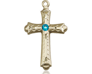 14kt Gold Cross Medal with a 3mm Zircon Swarovski stone Engraved Catholic Saint Jewelry