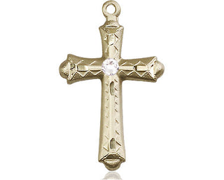14kt Gold Cross Medal with a 3mm Crystal Swarovski stone Engraved Catholic Saint Jewelry
