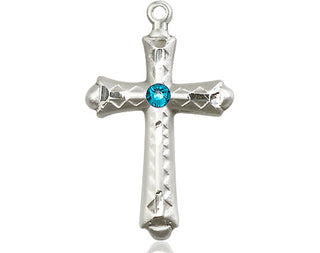 Sterling Silver Cross Pendant with a 3mm Zircon Swarovski stone on an 18-inch Sterling Silver Light Curb Chain Engraved Catholic Saint Jewelry