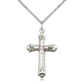 Sterling Silver Cross | 3mm Light Amethyst Swarovski stone | 18-inch Sterling Silver Chain | Engravable