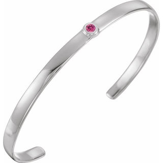 Sterling Silver Natural Pink Tourmaline Cuff 6" Bracelet