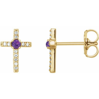 14K Yellow Natural Amethyst & .05 CTW Natural Diamond Cross Earrings