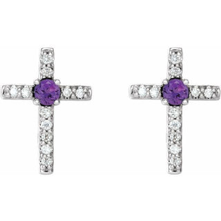 Platinum Natural Amethyst & .05 CTW Natural Diamond Cross Earrings