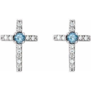 Sterling Silver Natural Aquamarine & .05 CTW Natural Diamond Cross Earrings