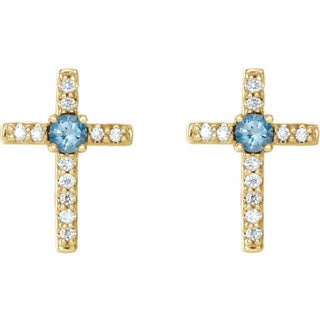 14K Yellow Natural Aquamarine & .05 CTW Natural Diamond Cross Earrings