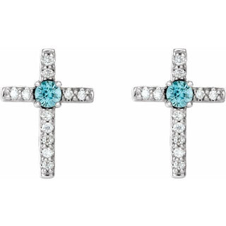 Sterling Silver Natural Blue Zircon & .05 CTW Natural Diamond Cross Earrings