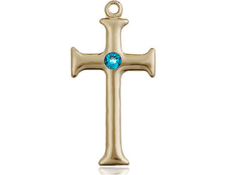 14kt Gold Filled Cross Pendant with a 3mm Zircon Swarovski stone on an 18-inch Gold Filled Light Curb Chain Engraved Catholic Saint Jewelry