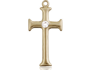 14kt Gold Filled Cross Pendant with a 3mm Crystal Swarovski stone on an 18-inch Gold Filled Light Curb Chain Engraved Catholic Saint Jewelry