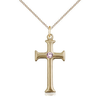 14kt Gold Filled Cross | 3mm Light Amethyst Swarovski stone | 18-inch Gold Filled Chain | Engravable
