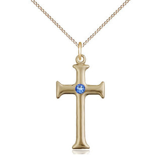 14kt Gold Filled Cross | 3mm Sapphire Swarovski stone | 18-inch Gold Filled Chain | Engravable