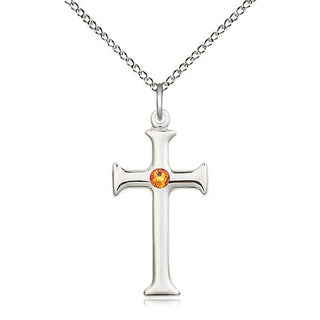 Sterling Silver Cross | 3mm Topaz Swarovski stone | 18-inch Sterling Silver Chain | Engravable