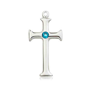 Sterling Silver Cross Pendant with a 3mm Zircon Swarovski stone on an 18-inch Sterling Silver Light Curb Chain Engraved Catholic Saint Jewelry