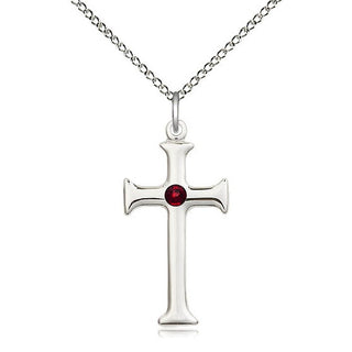 Sterling Silver Cross | 3mm Garnet Swarovski stone | 18-inch Sterling Silver Chain | Engravable