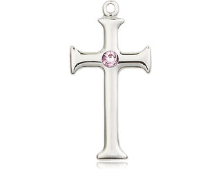 Sterling Silver Cross Pendant with a 3mm Light Amethyst Swarovski stone on an 18-inch Sterling Silver Light Curb Chain Engraved Catholic Saint Jewelry