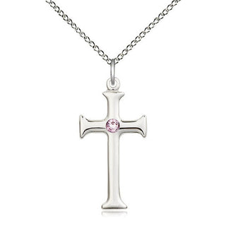 Sterling Silver Cross | 3mm Light Amethyst Swarovski stone | 18-inch Sterling Silver Chain | Engravable