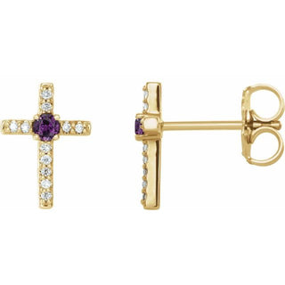 14K Yellow Lab-Grown Alexandrite & .05 CTW Natural Diamond Cross Earrings