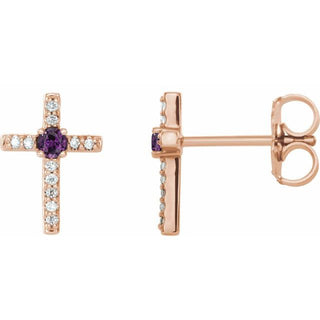 14K Rose Natural Alexandrite & .05 CTW Natural Diamond Cross Earrings