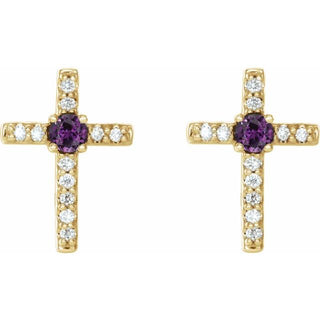 14K Yellow Lab-Grown Alexandrite & .05 CTW Natural Diamond Cross Earrings