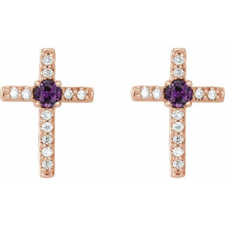 14K Rose Natural Alexandrite & .05 CTW Natural Diamond Cross Earrings