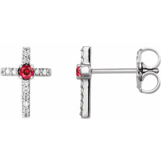 Sterling Silver Natural Ruby & .05 CTW Natural Diamond Cross Earrings