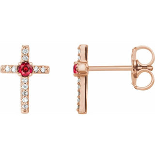 14K Rose Lab-Grown Ruby & .05 CTW Natural Diamond Cross Earrings