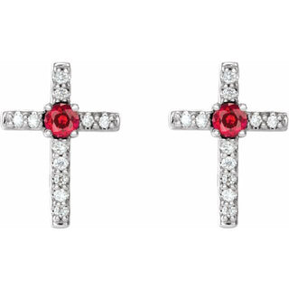 Sterling Silver Lab-Grown Ruby & .05 CTW Natural Diamond Cross Earrings