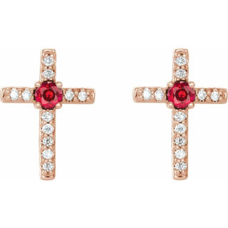 14K Rose Lab-Grown Ruby & .05 CTW Natural Diamond Cross Earrings