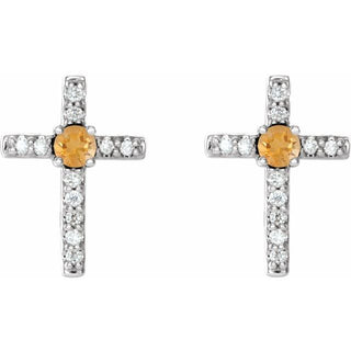 14K White Natural Citrine & .05 CTW Natural Diamond Cross Earrings
