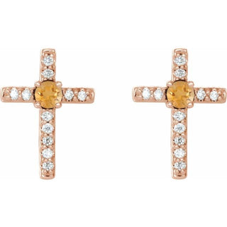 14K Rose Natural Citrine & .05 CTW Natural Diamond Cross Earrings
