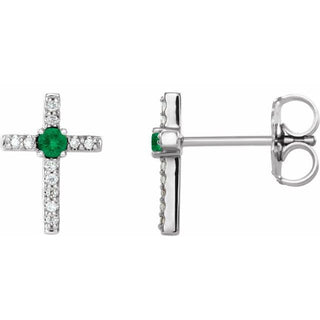 Platinum Lab-Grown Emerald & .05 CTW Natural Diamond Cross Earrings