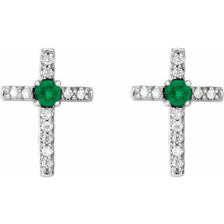 Sterling Silver Lab-Grown Emerald & .05 CTW Natural Diamond Cross Earrings