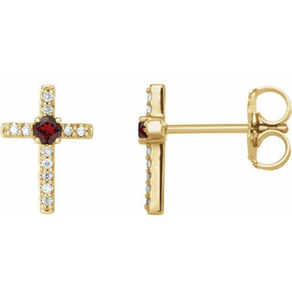 14K Yellow Natural Mozambique Garnet & .05 CTW Natural Diamond Cross Earrings