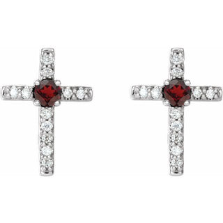 14K White Natural Mozambique Garnet & .05 CTW Natural Diamond Cross Earrings
