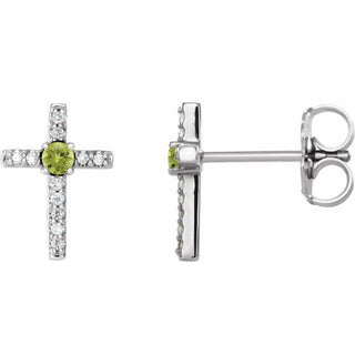 Platinum Natural Peridot & .05 CTW Natural Diamond Cross Earrings