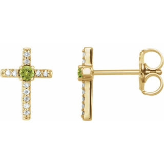 14K Yellow Natural Peridot & .05 CTW Natural Diamond Cross Earrings