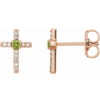 14K Rose Natural Peridot & .05 CTW Natural Diamond Cross Earrings