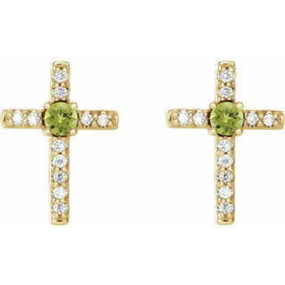 14K Yellow Natural Peridot & .05 CTW Natural Diamond Cross Earrings