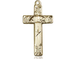 14kt Gold Cross Medal Engraved Catholic Saint Jewelry