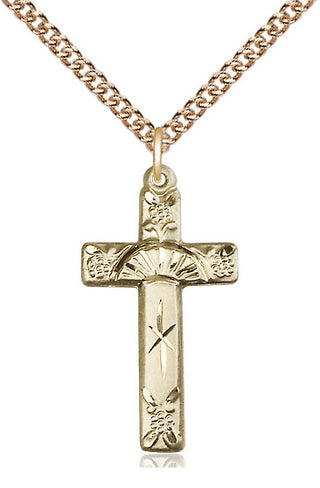 14kt Gold Cross Medal Engraved Catholic Saint Jewelry
