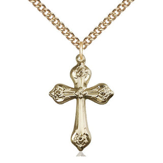 14kt Gold Cross Medal Engraved Catholic Saint Jewelry