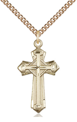 14kt Gold Cross Medal Engraved Catholic Saint Jewelry