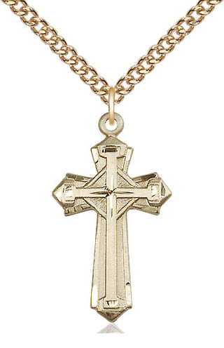 14kt Gold Cross Medal Engraved Catholic Saint Jewelry